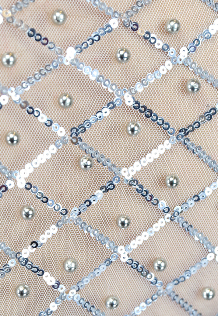 Zilveren Longsleeve Mesh Top met Parels