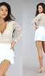 Beige Bodysuit met Kanten Details met See-Through Taille