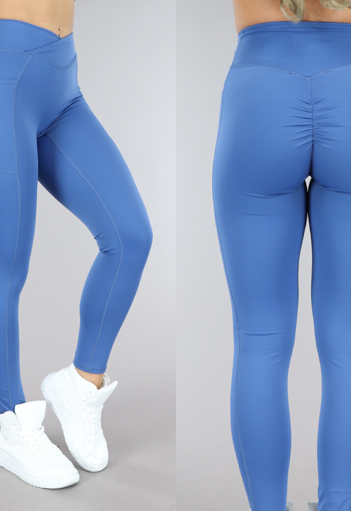 Blauwe Sportlegging met Scrunch en Zakken