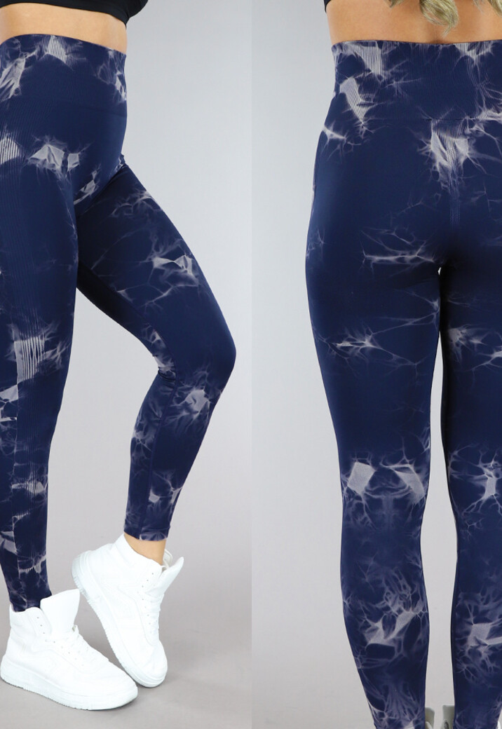 Donkerblauwe High Waist Gevlekte Sportlegging