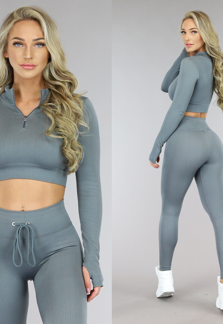 Grijze Rib Sporttop met Zipper