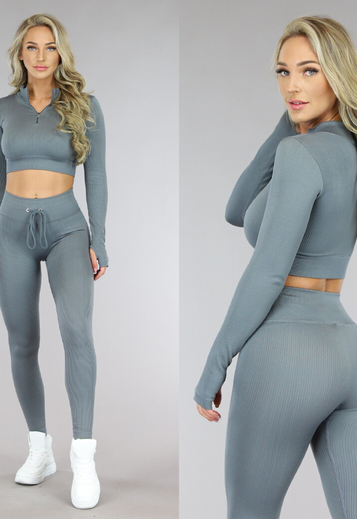 Grijze Rib Sporttop met Zipper