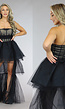 Zwarte Strapless Tule Mullet Jurk met Korset Look