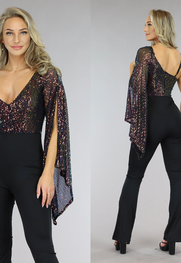 Asymmetrische One Sleeve Pailletten Jumpsuit