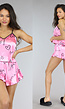 Roze Satin Pyjama met Short en Top