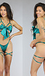 Groene Satin Lingerie Set met Strap- en Strikdetails