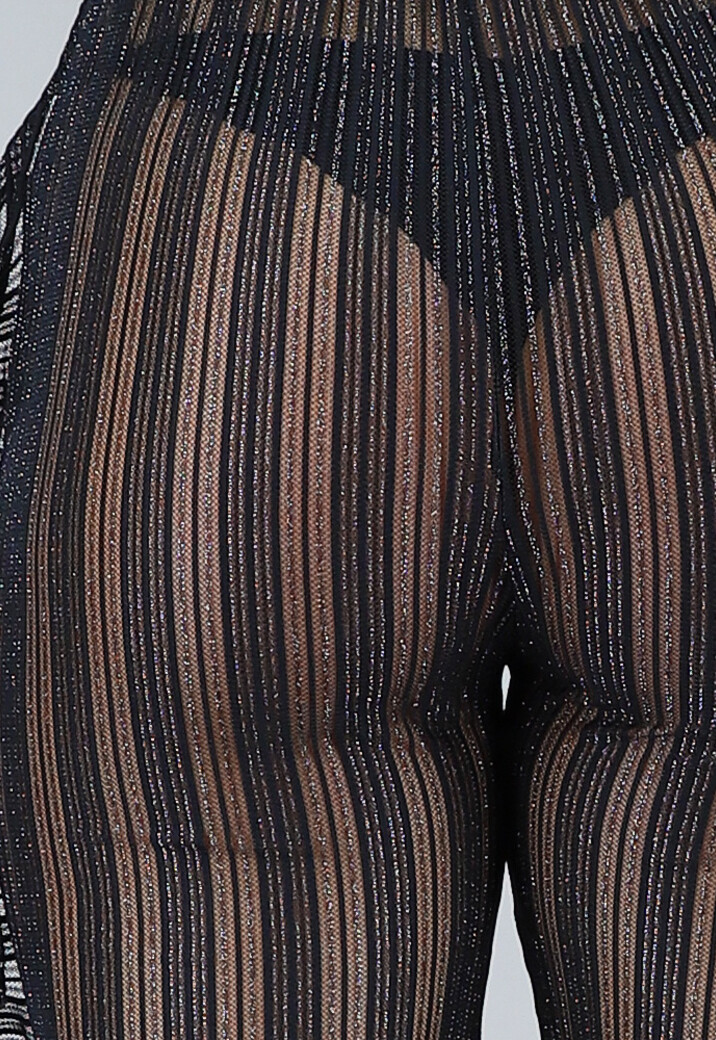 Zwarte Gestreepte Cover-Up broek met Ruches