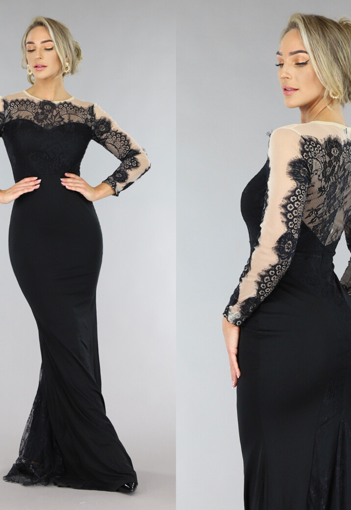 Zwarte Galajurk met Mesh en Kanten Details