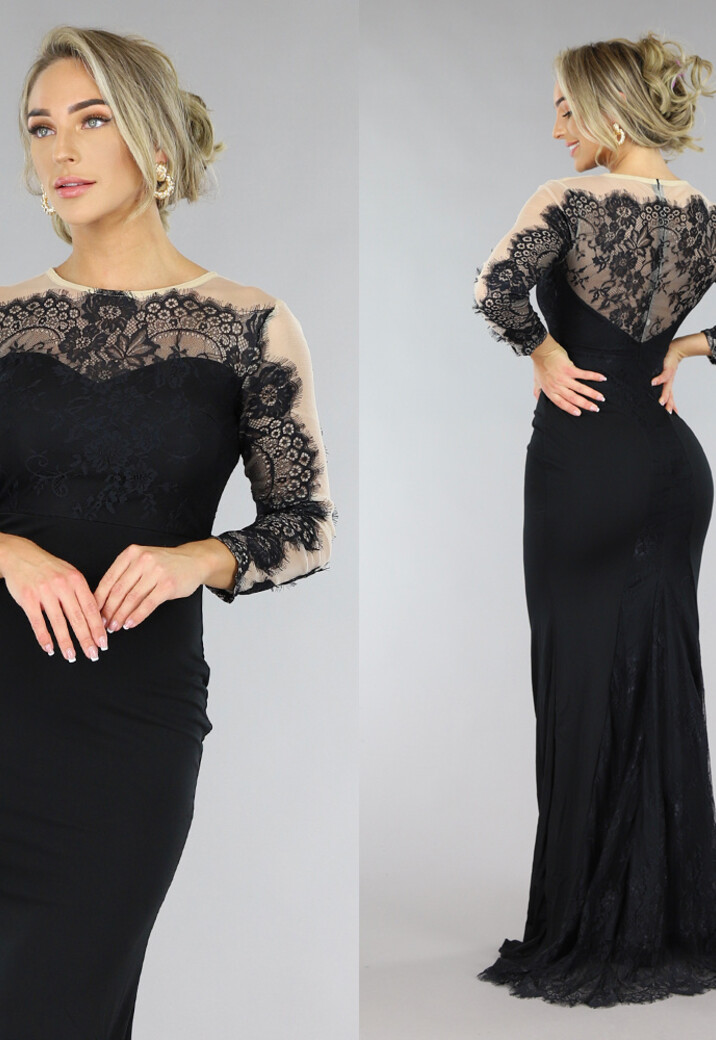 Zwarte Galajurk met Mesh en Kanten Details
