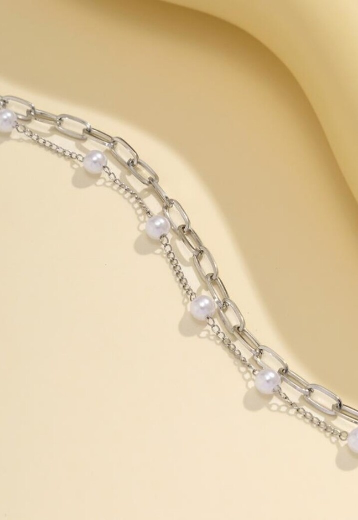 Zilveren Heup Bodychain met Schakels en Parels