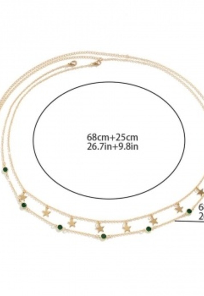 Gouden Heup Bodychain met Sterretjes en Groene Steentjes