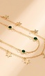 Gouden Heup Bodychain met Sterretjes en Groene Steentjes