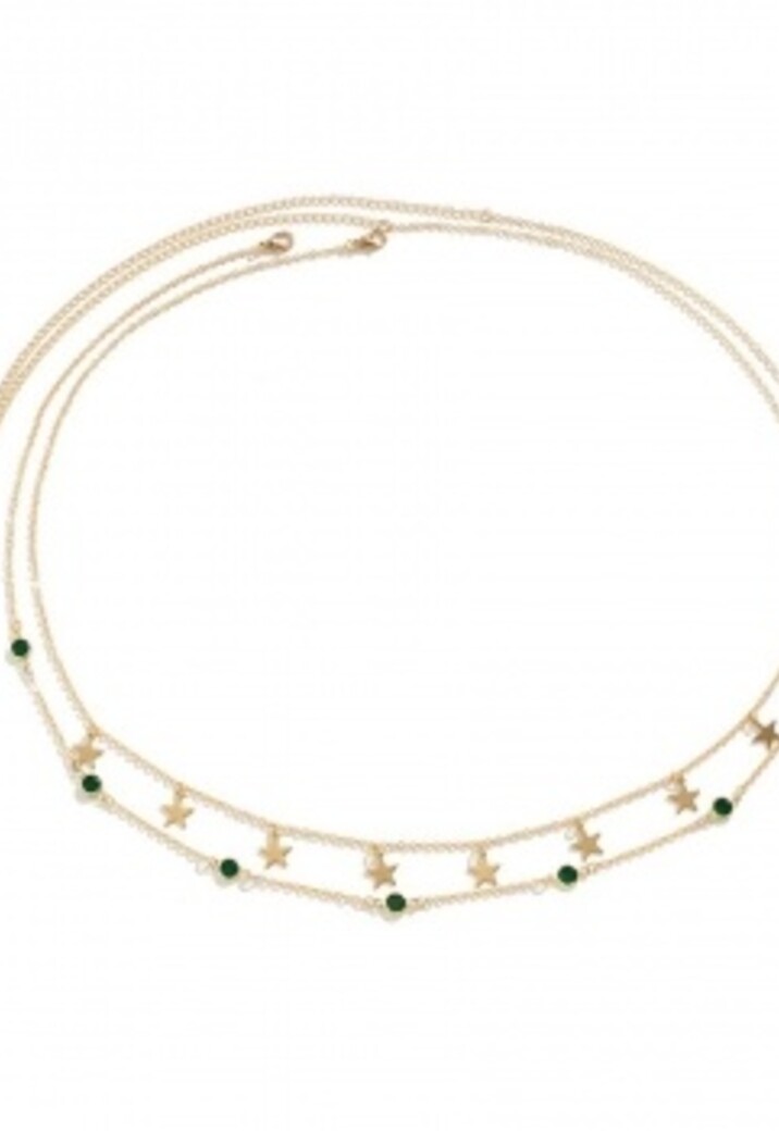 Gouden Heup Bodychain met Sterretjes en Groene Steentjes
