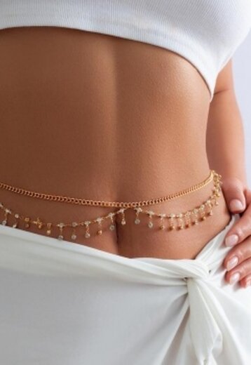 NEW0603 Gouden Bodychain met Strass Steentjes