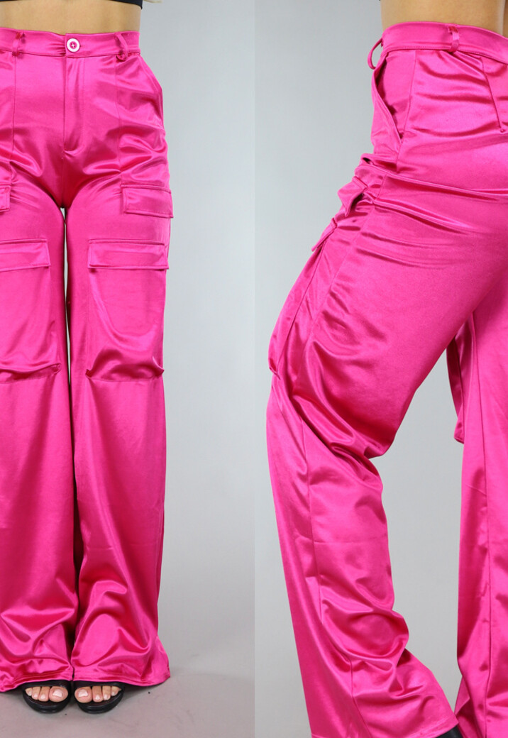 Fuchsia Satijnen Tall Cargo Broek