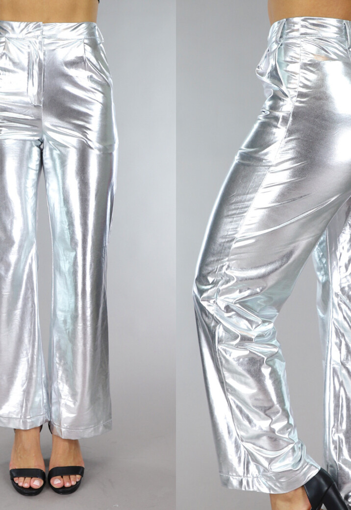 Zilveren Metallic Flared Pants