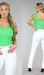 Groene Rib Top met Kanten Bandjes