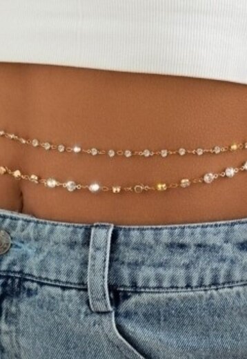 TERUG Gouden Bodychain met Steentjes