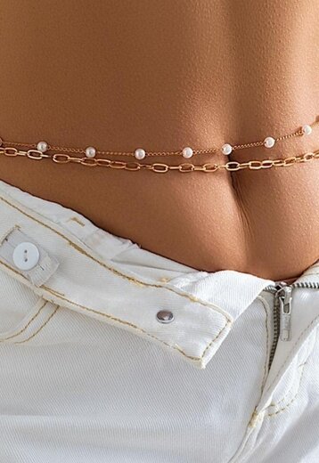 TERUG Gouden Bodychain met Schakels en Parels