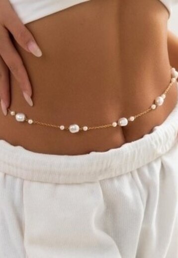 NEW0603 Gouden Bodychain met Parels