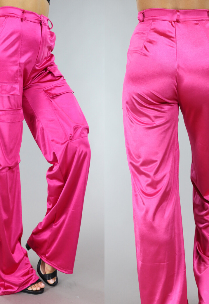 Fuchsia Satijnen Tall Cargo Broek
