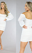Witte Gedrapeerde Jurk met Pofmouwen