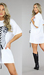 Witte T-Shirt Jurk met Korset Print