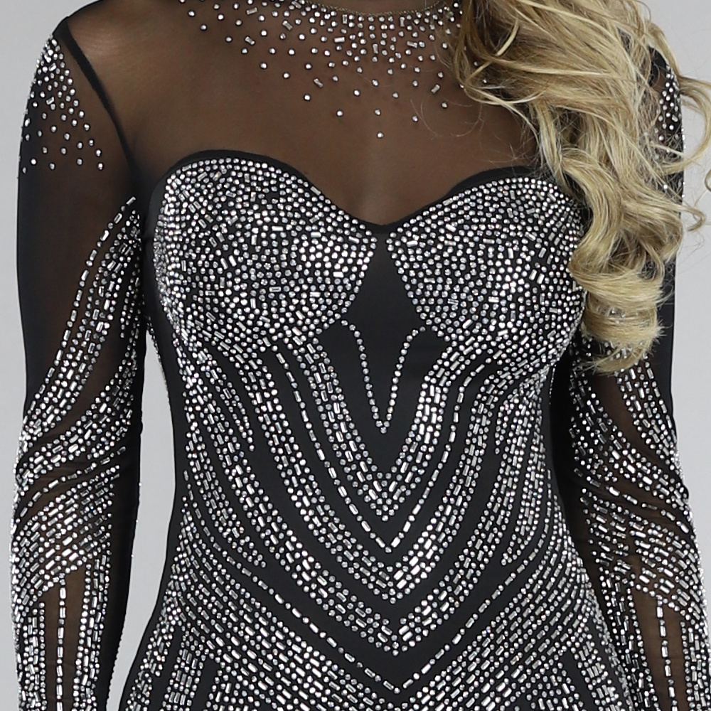 Zwarte Mesh Party Jurk met Strass Steentjes Uwantisell.nl