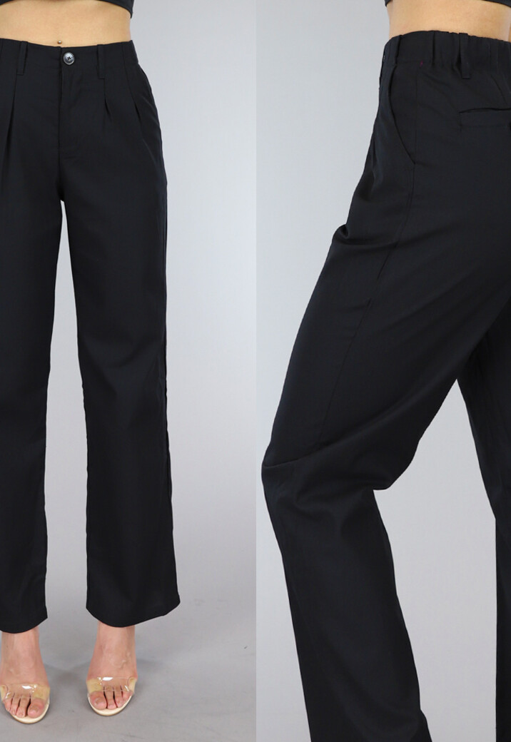 Zwarte Paperbag Broek met Geplooide Taille