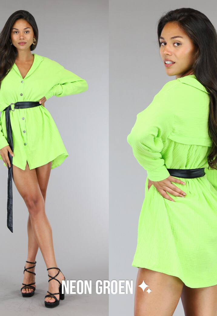 Neon Groene Blousejurk van Mousseline met Riem