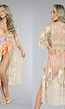 Beige Kanten Strand Kimono met Geborduurde Details