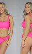 Neon Roze High Cut Bikinibroekje met Ruches