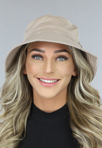 Khaki Bucket Hat met Strass Veiligheidsspeld