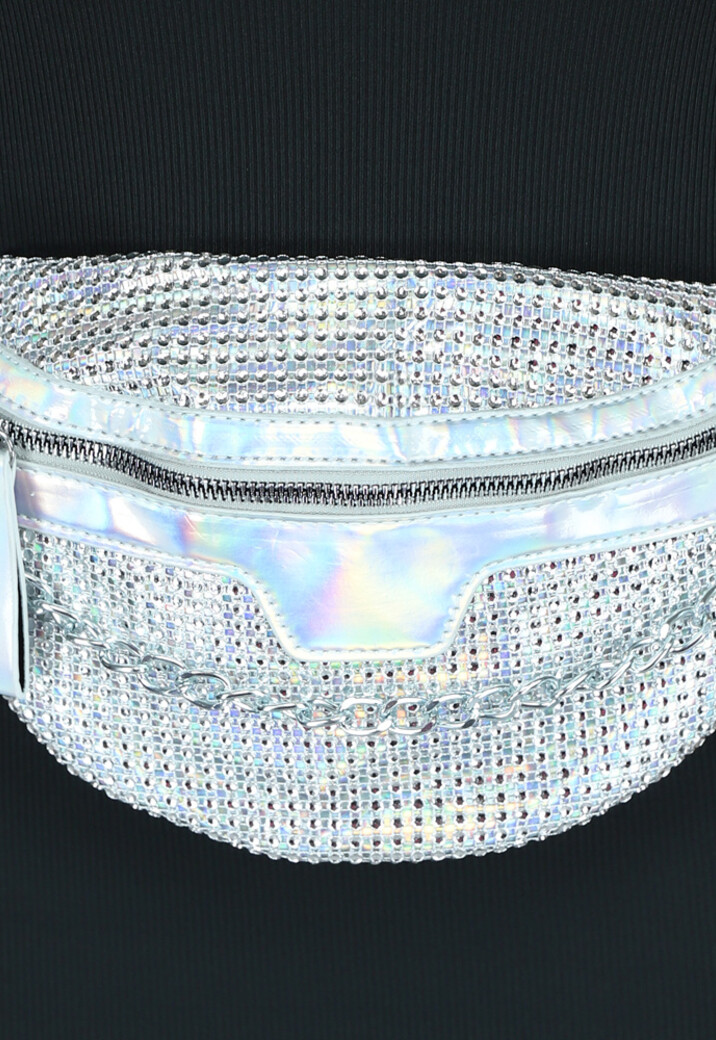 Zilveren Holografische Glitter Crossbody Tas met Ketting
