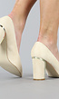 Beige Suèdelook Pumps met Gouden Blokhak