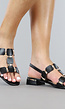 Zwarte Lederlook Sandalen met Gouden Details