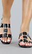 Zwarte Lederlook Sandalen met Gouden Details