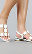 Witte Lederlook Sandalen met Gouden Details