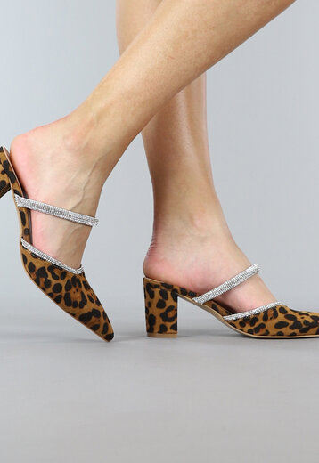 BF2023 Leopard Print Muiltjes met Strass Band