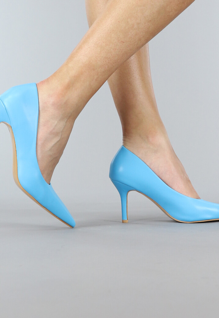 Lage Blauwe Lederlook Pumps