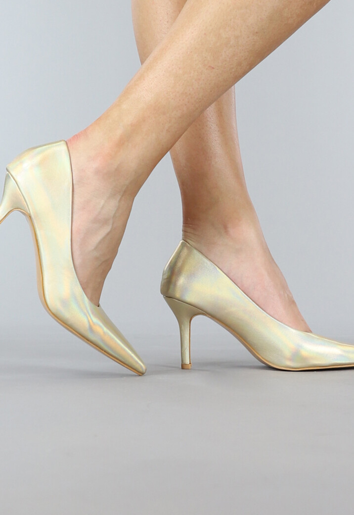 Lage Gouden Holografische Lederlook Pumps