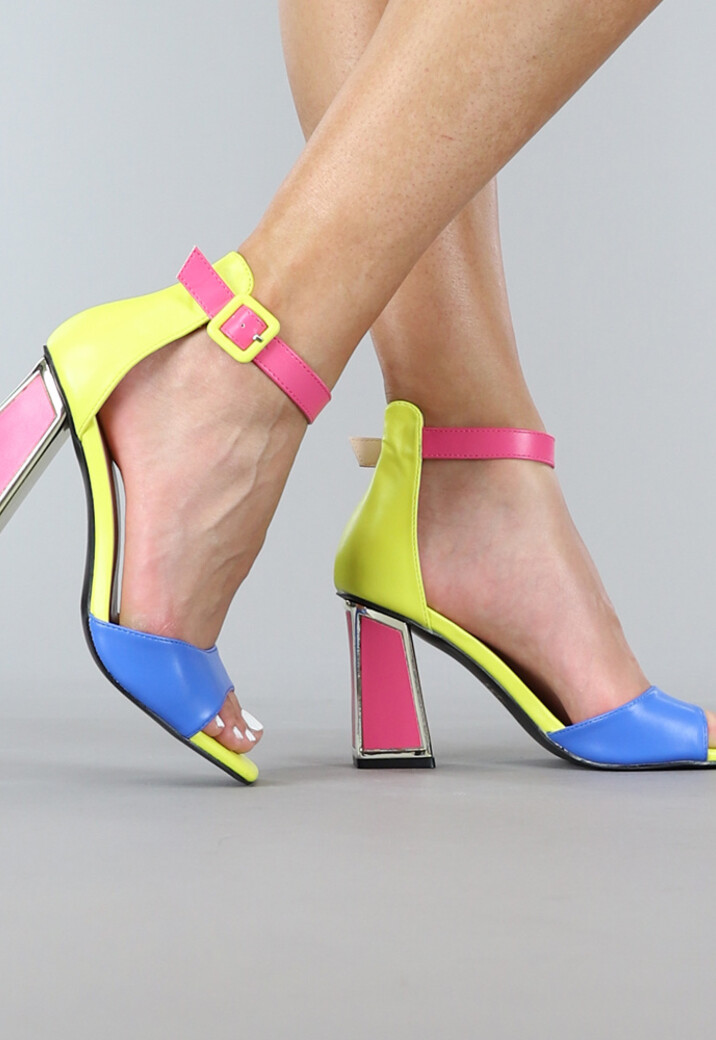Multicolor Sandaletten met Vierkante Hak
