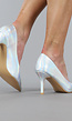 Lage Zilveren Holografische Lederlook Pumps