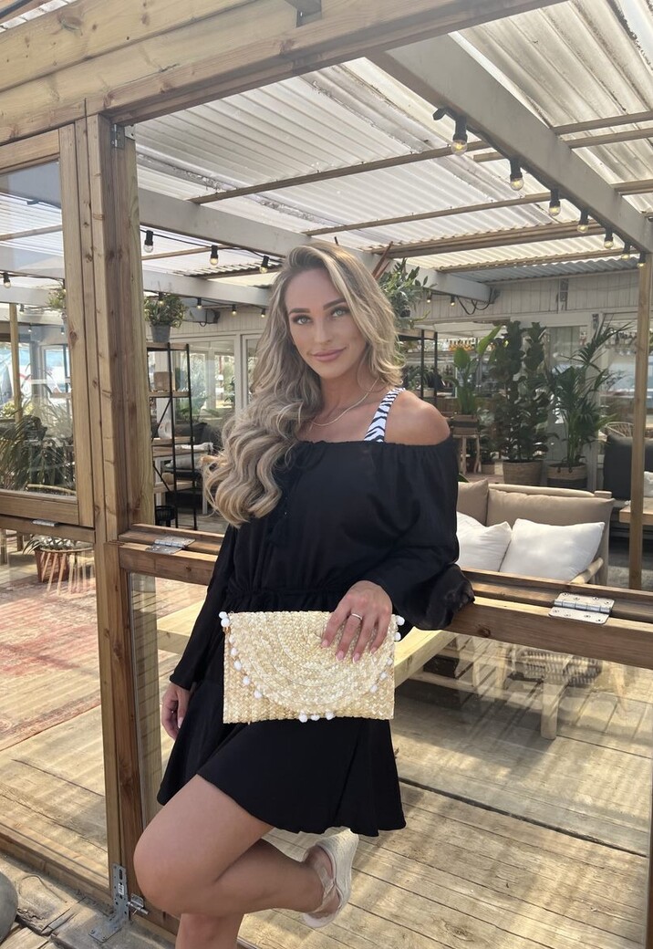 Zwarte Flowy Ibiza Style Off-Shoulder Playsuit