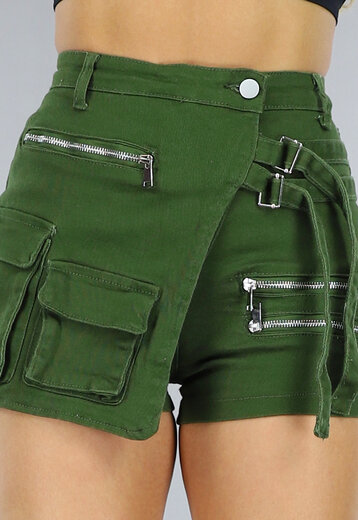 NEW1406 Groene Cargo Skort met Gespdetail