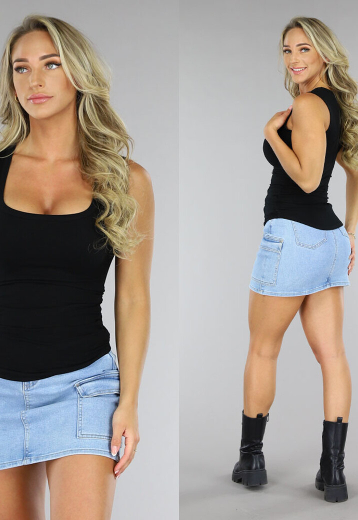 Geplooide Top met Ronde Hals Zwart