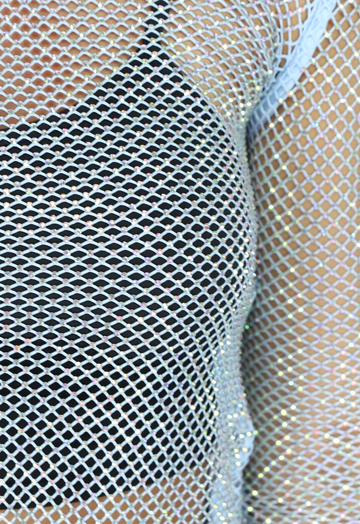 Blauwe Longsleeve Fishnet Strass Top