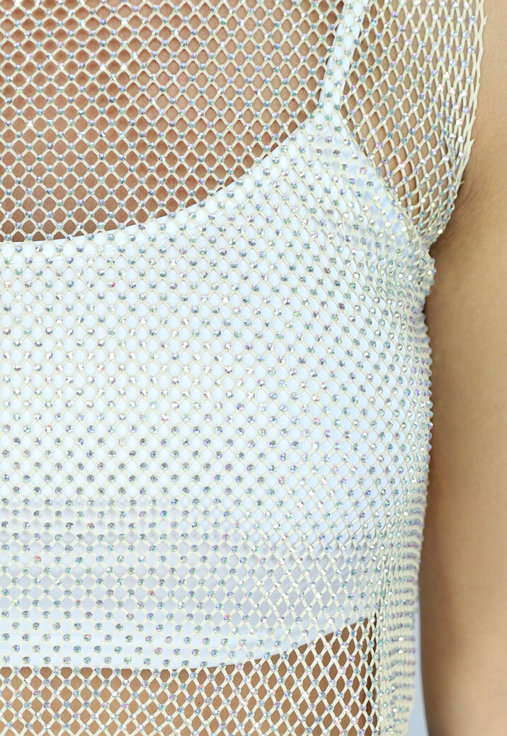 Beige Fishnet Glitter Tank Top
