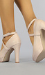 Beige Lederlook Pumps met Enkelbandje