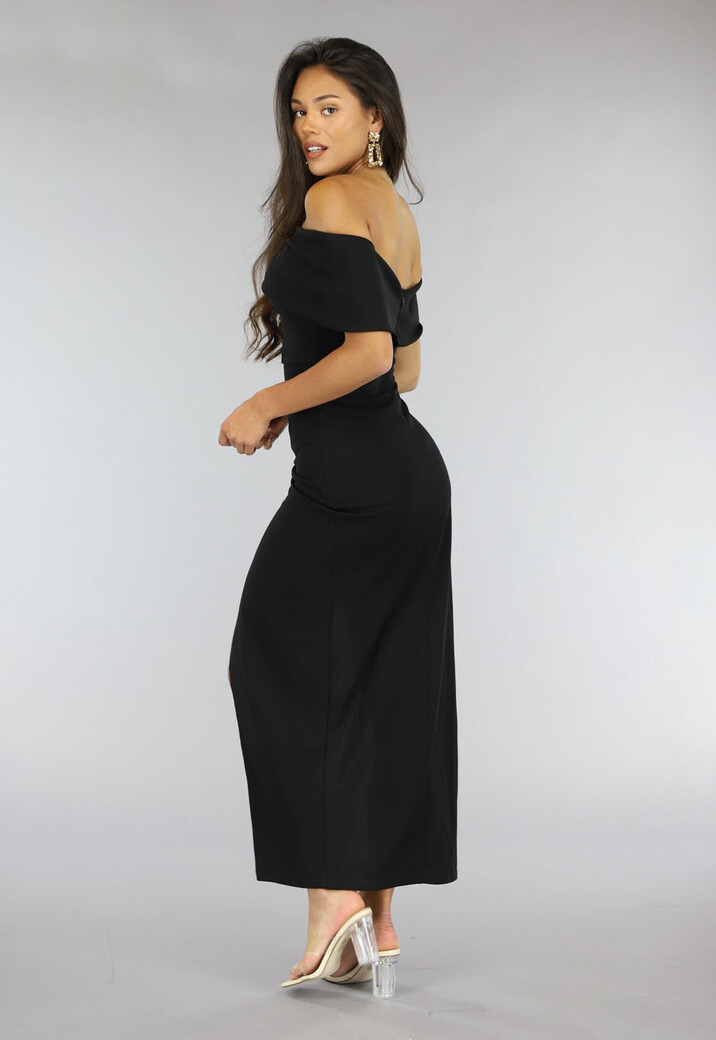 Lange Zwarte Off Shoulder Galajurk met Split